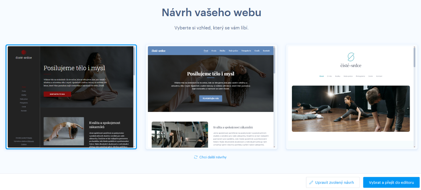 3 webové šablony pro jógové studio vytvořené AI