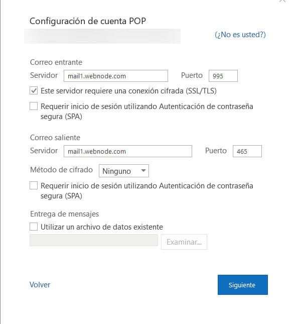 Configuración cuenta POP