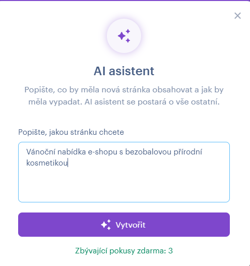 Generování stránky webu pomocí umělé inteligence
