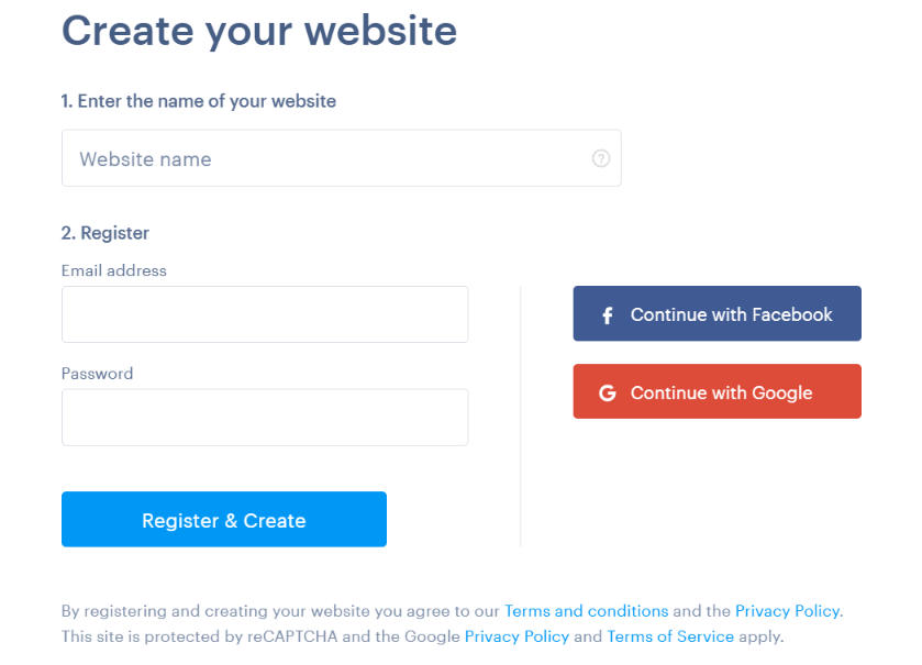 Registering a website in Webnode