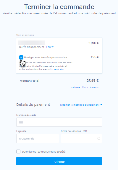 Enregistrer un domaine privé