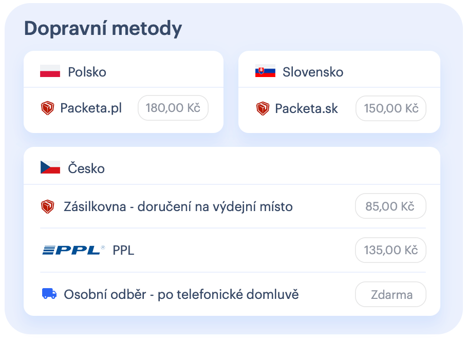 prémiová funkce – doprava do zahraničí