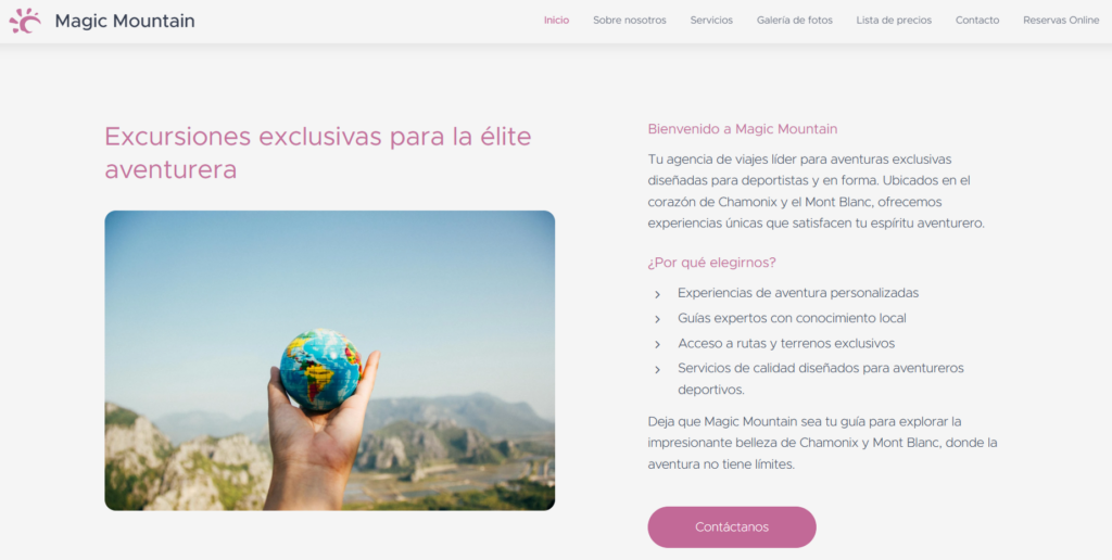 Ejemplo de página web de agencia de viajes generada con el creador de páginas web con IA de Webnode