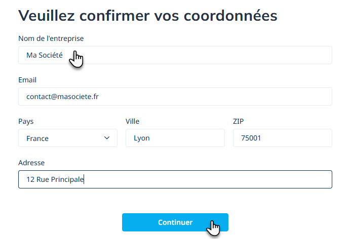 confirmer vos coordonnées