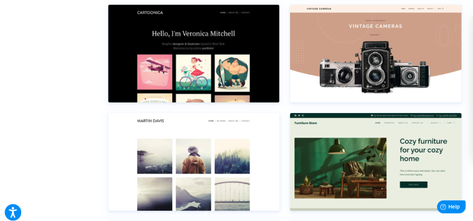 Website templates available to photographers in Webnode's template gallery.