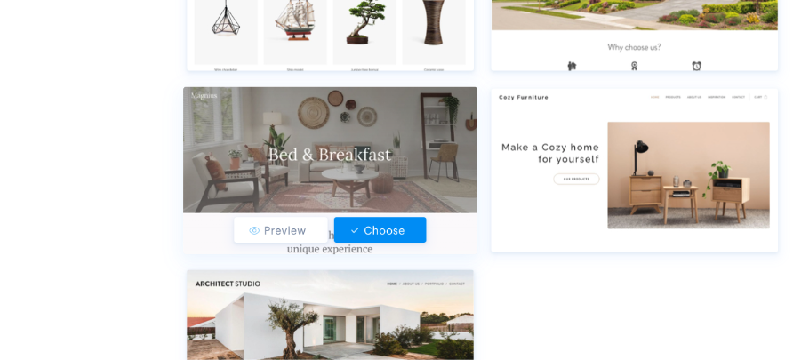 An image showing some of Webnode's Home & Accommodation templates, which include options for creating hotel websites.