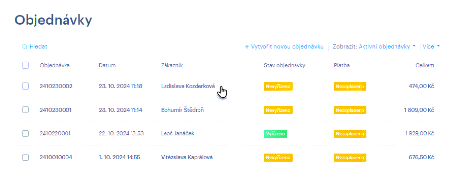 Správa objednávek v administraci e-shopu Webnode