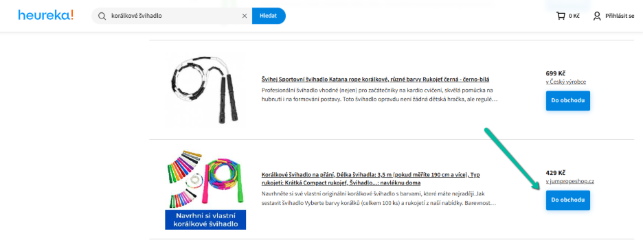 Příklad zobrazení produktů na Heurece