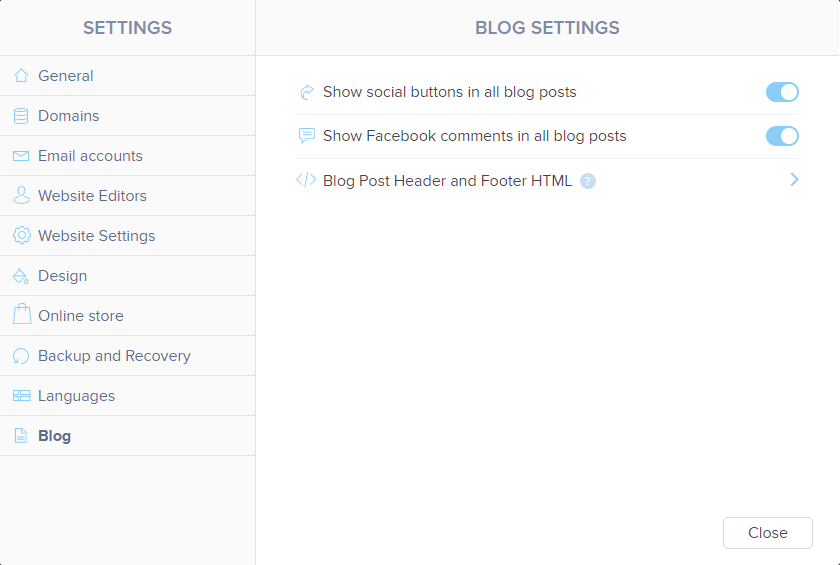 Share buttons and comments on Webnode blog