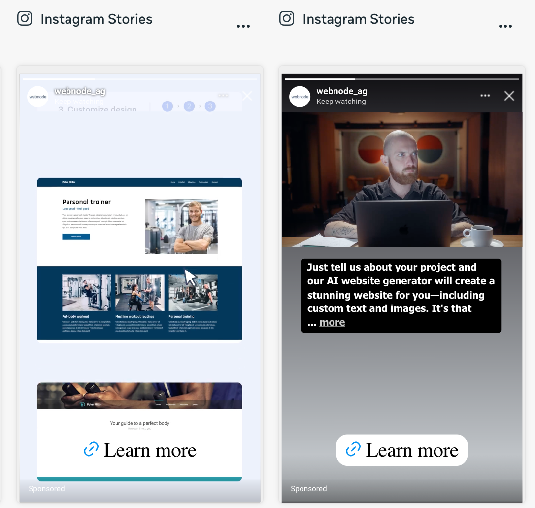 Webnode instagram ads examples