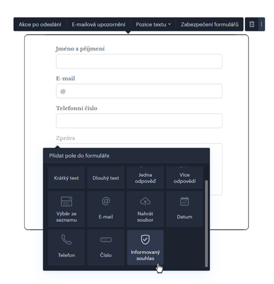 Pole ve formulářích: informovaný souhlas 