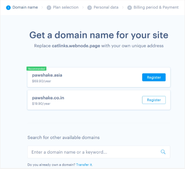Registering a custom domain in Webnode
