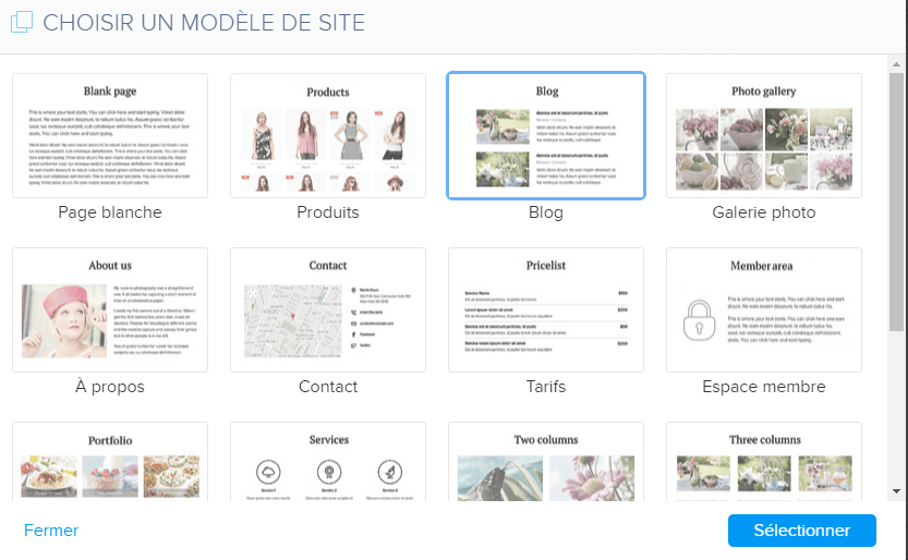 Choisir un modele de site