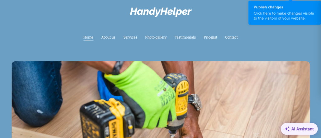 A screenshot of an AI-generated handyman website made with Webnode's AI Website Builder.