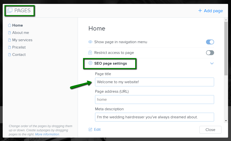 SEO dans le constructeur de site Webnode