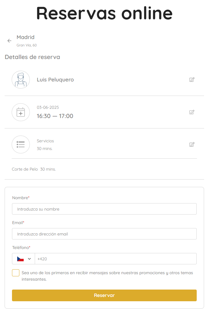 Sistema de Reservas Online de Webnode