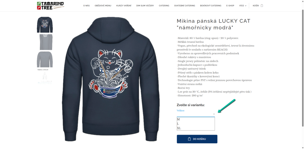 Varianty produktů: velikost mikiny