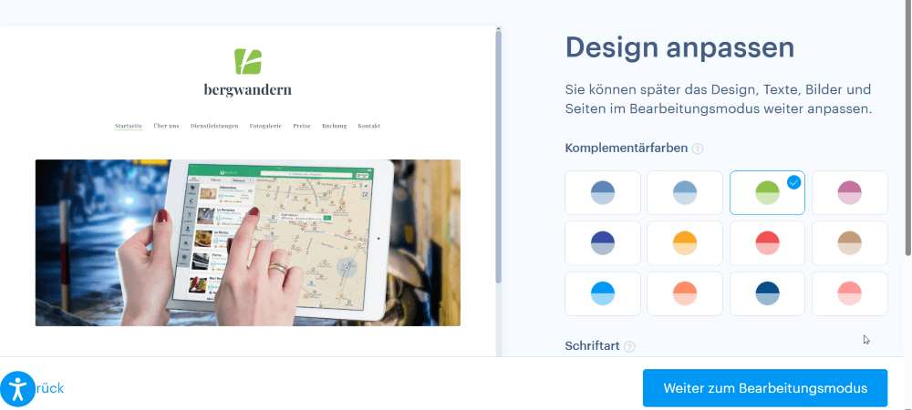 Gewählten Designvorschlag anpassen